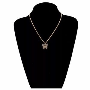 Cute Gold Crystal Butterfly Pendant Necklace